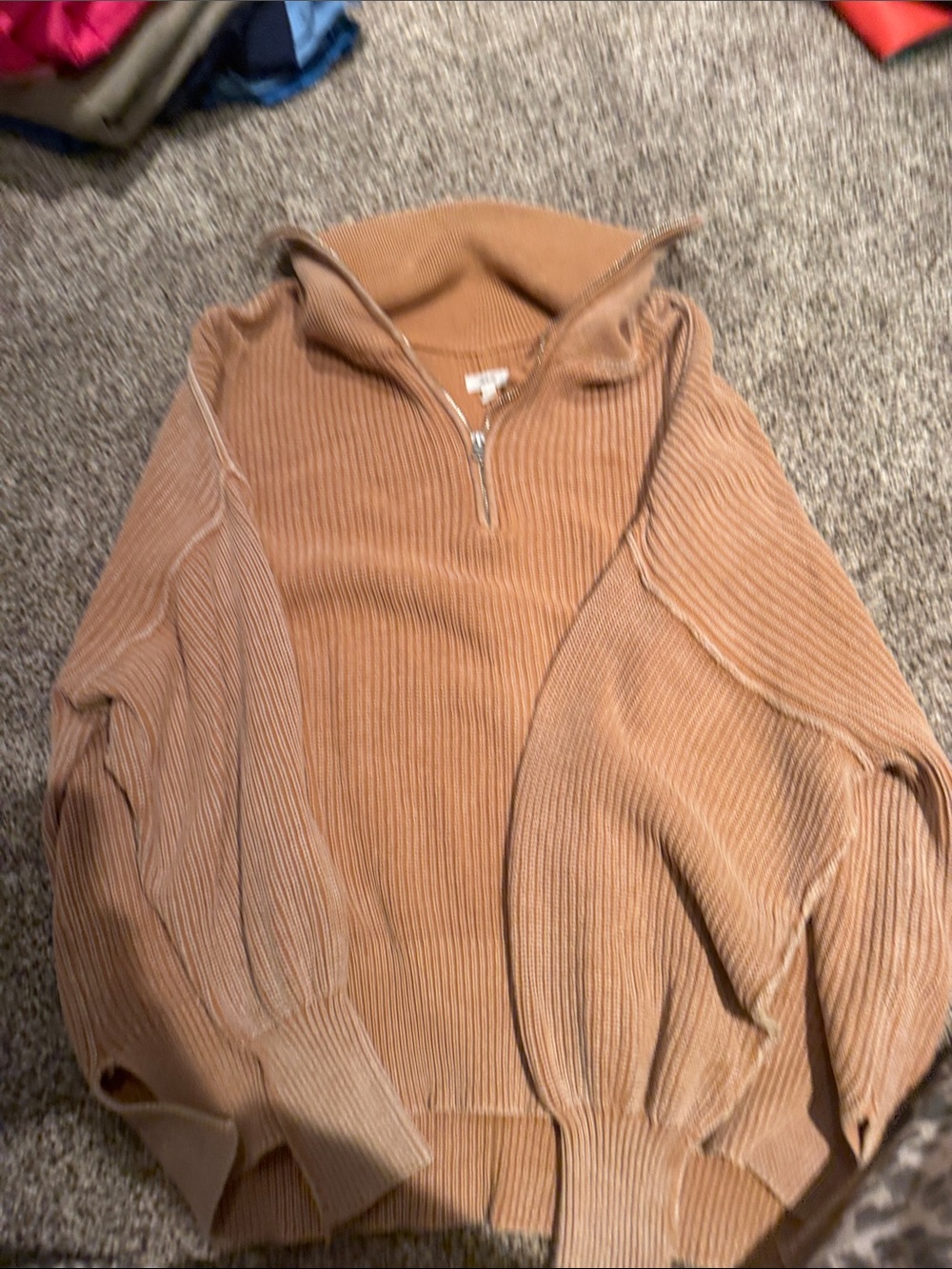 Aerie Half-Zip Ribbed Sweater in Camel
